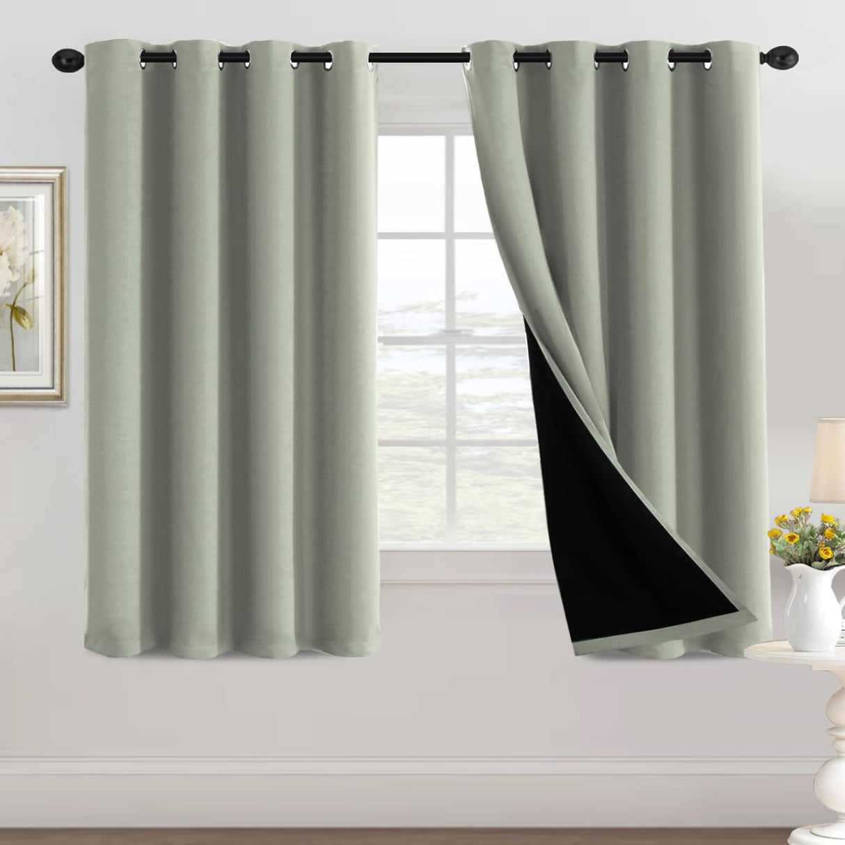 100% Blackout Black Liners Grommet Solid Color Curtains