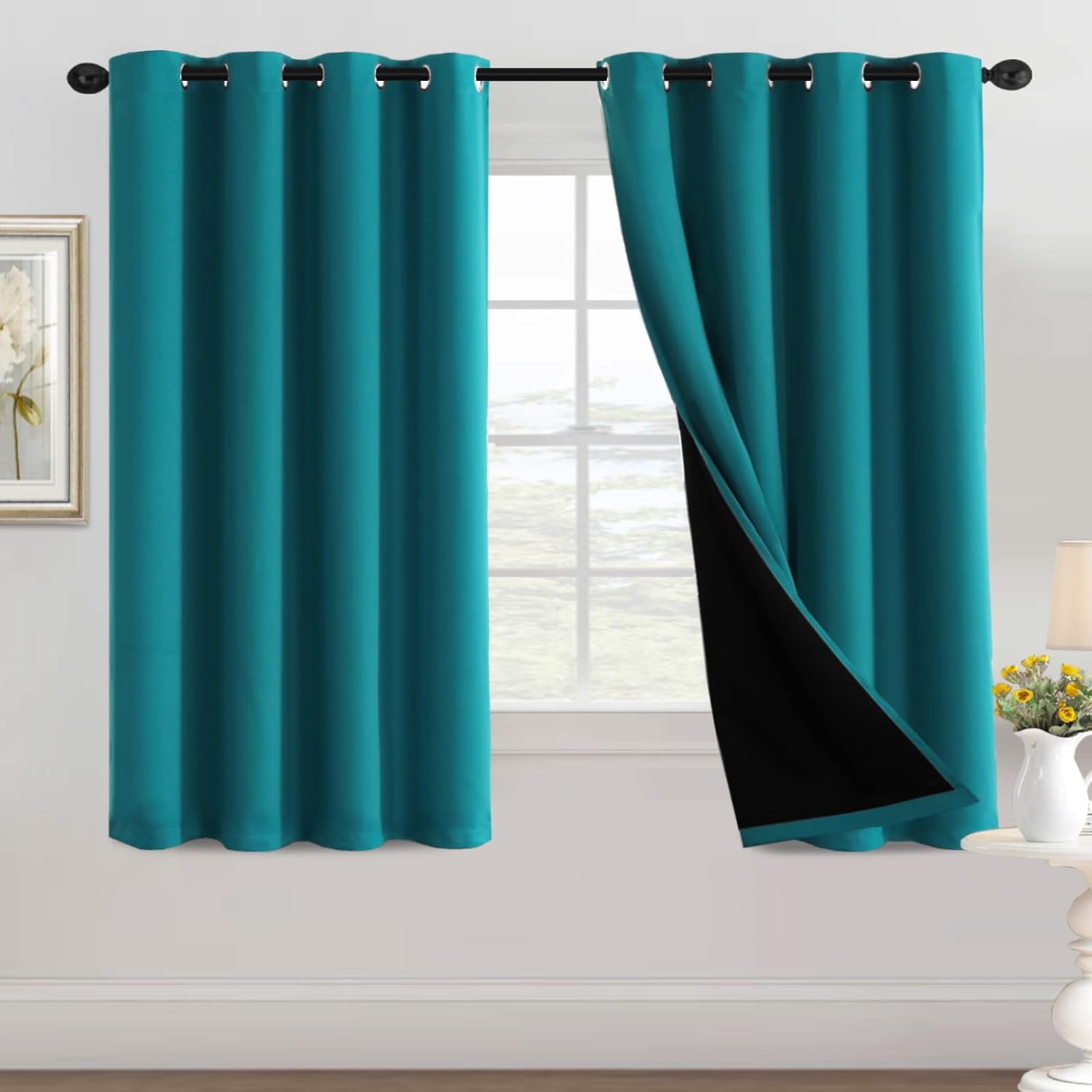 100% Blackout Black Liners Grommet Solid Color Curtains