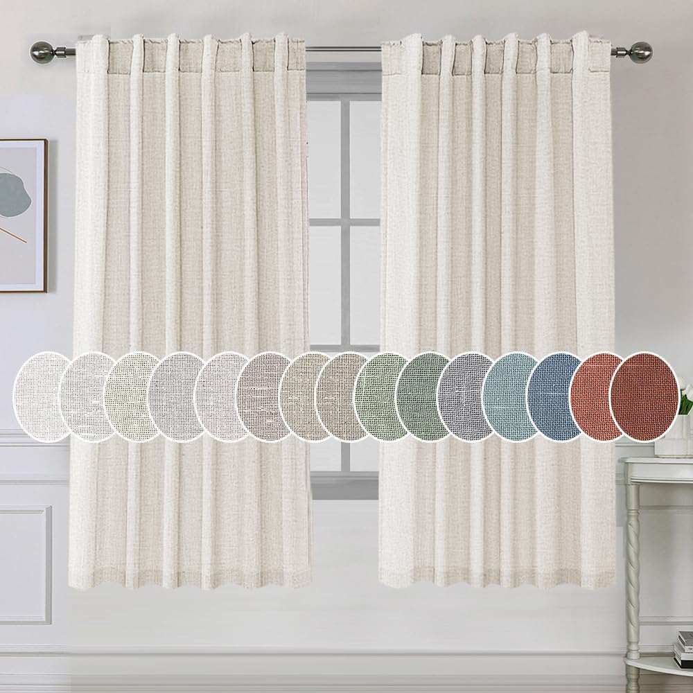 Natural Linen Tab Loop Pocket Semi Sheer Light Filtering Curtains