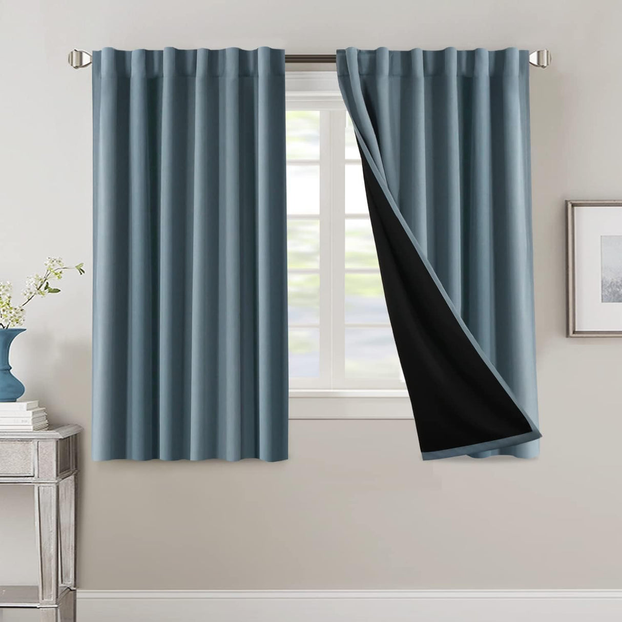 H.VERSAILTEX 100% Blackout Curtains for Bedroom with Black Liner Full Room Darkening Back Tab Rod Pocket 2 Panels