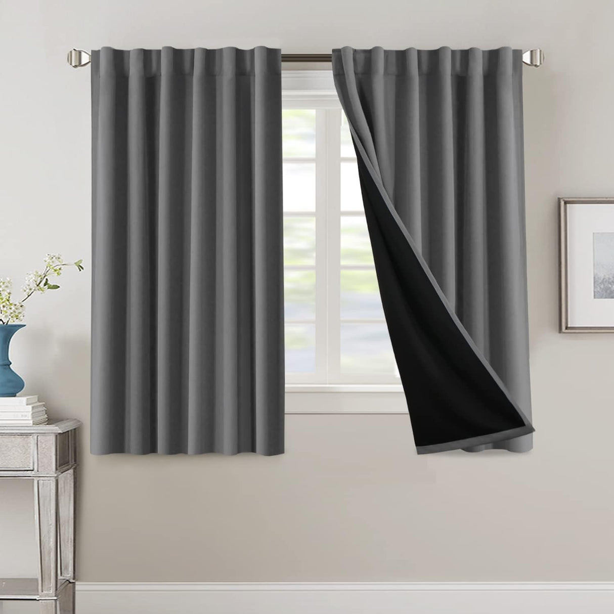 H.VERSAILTEX 100% Blackout Curtains for Bedroom with Black Liner Full Room Darkening Back Tab Rod Pocket 2 Panels