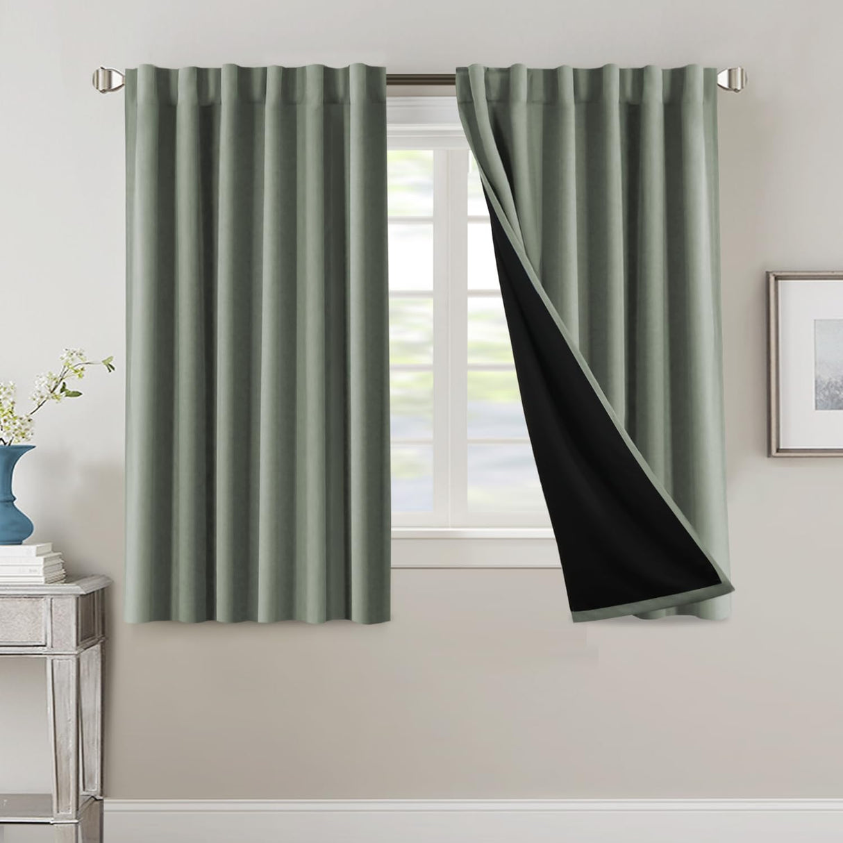 H.VERSAILTEX 100% Blackout Curtains for Bedroom with Black Liner Full Room Darkening Back Tab Rod Pocket 2 Panels