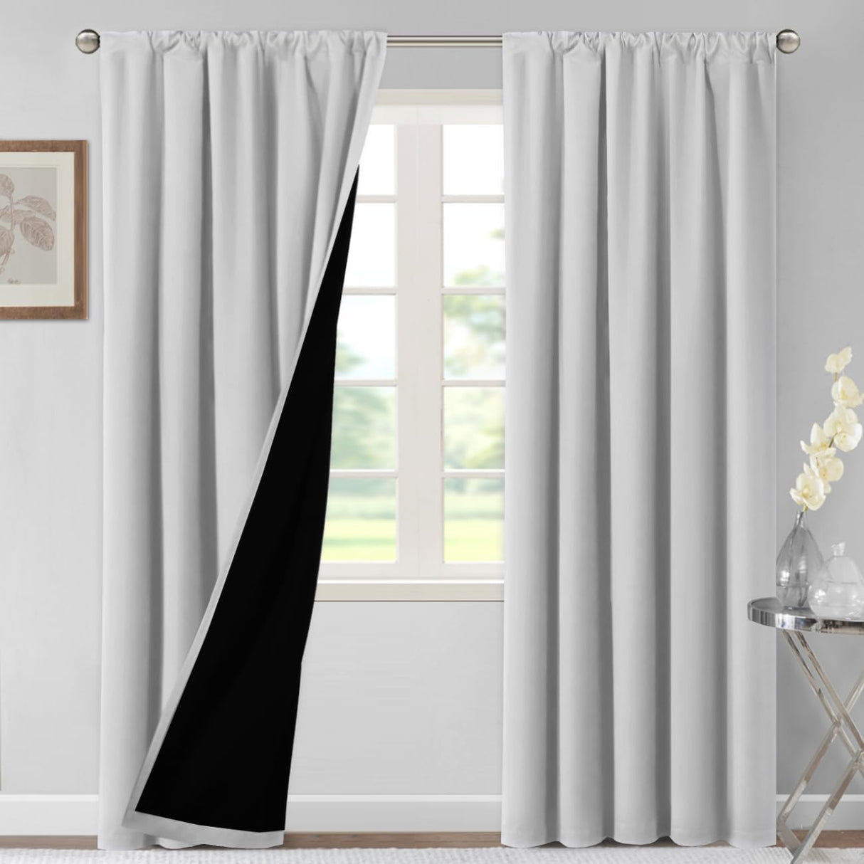 H.VERSAILTEX 100% Blackout Short Curtains for Bedroom Kitchen Privacy Energy Saving Curtain Tiers Set of 2