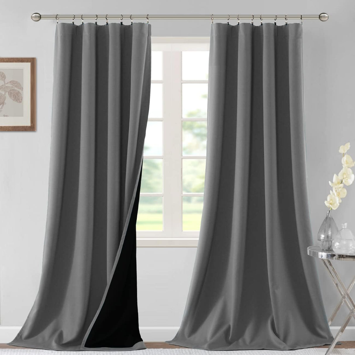 H.VERSAILTEX 100% Blackout Short Curtains for Bedroom Kitchen Privacy Energy Saving Curtain Tiers Set of 2