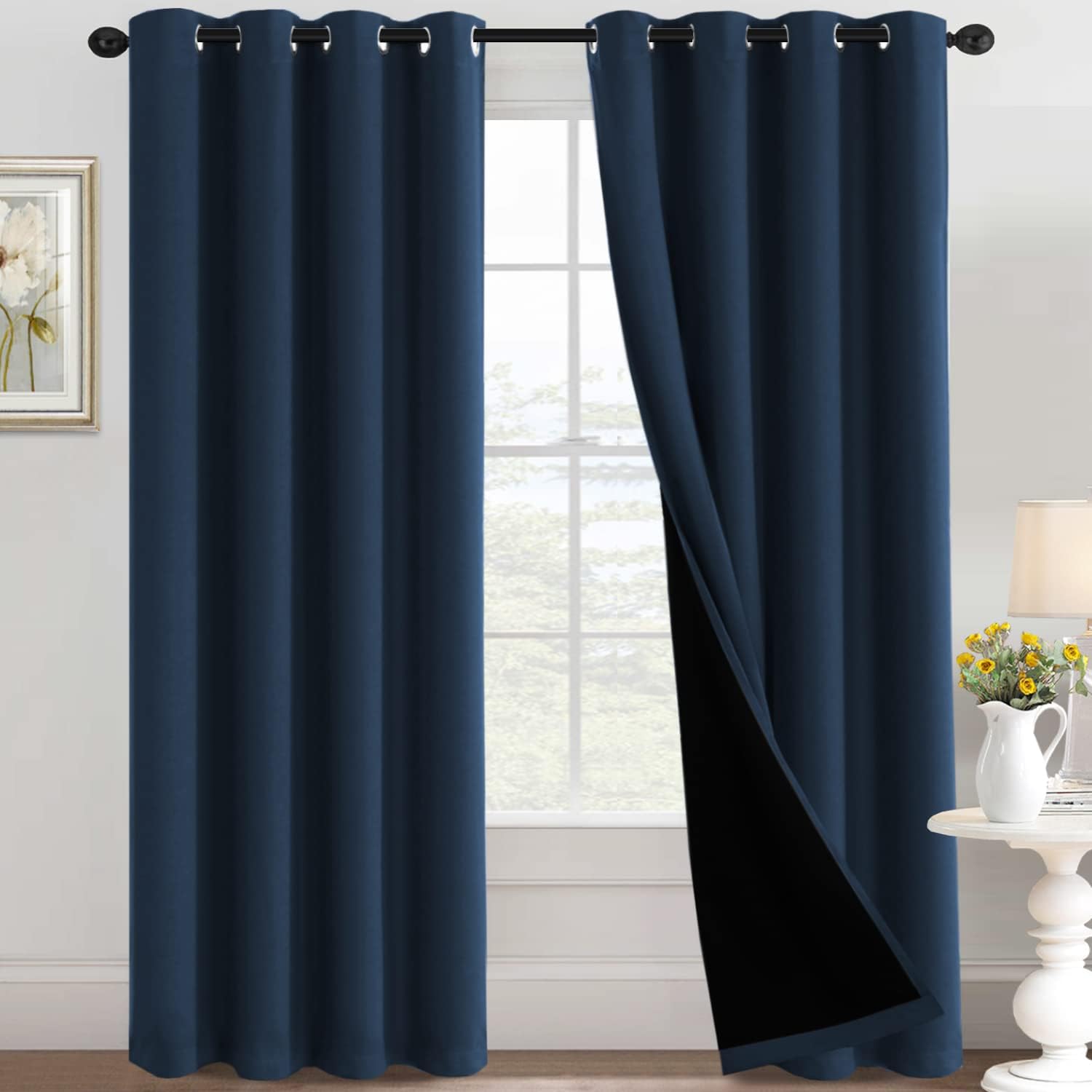 100% Blackout Black Liners Grommet Solid Color Curtains