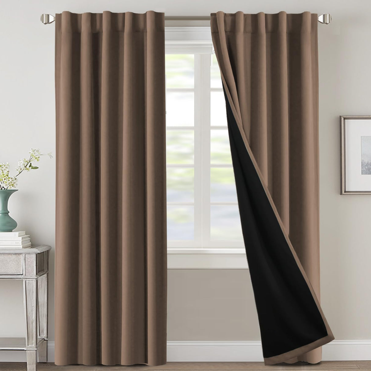 H.VERSAILTEX 100% Blackout Curtains for Bedroom with Black Liner Full Room Darkening Back Tab Rod Pocket 2 Panels