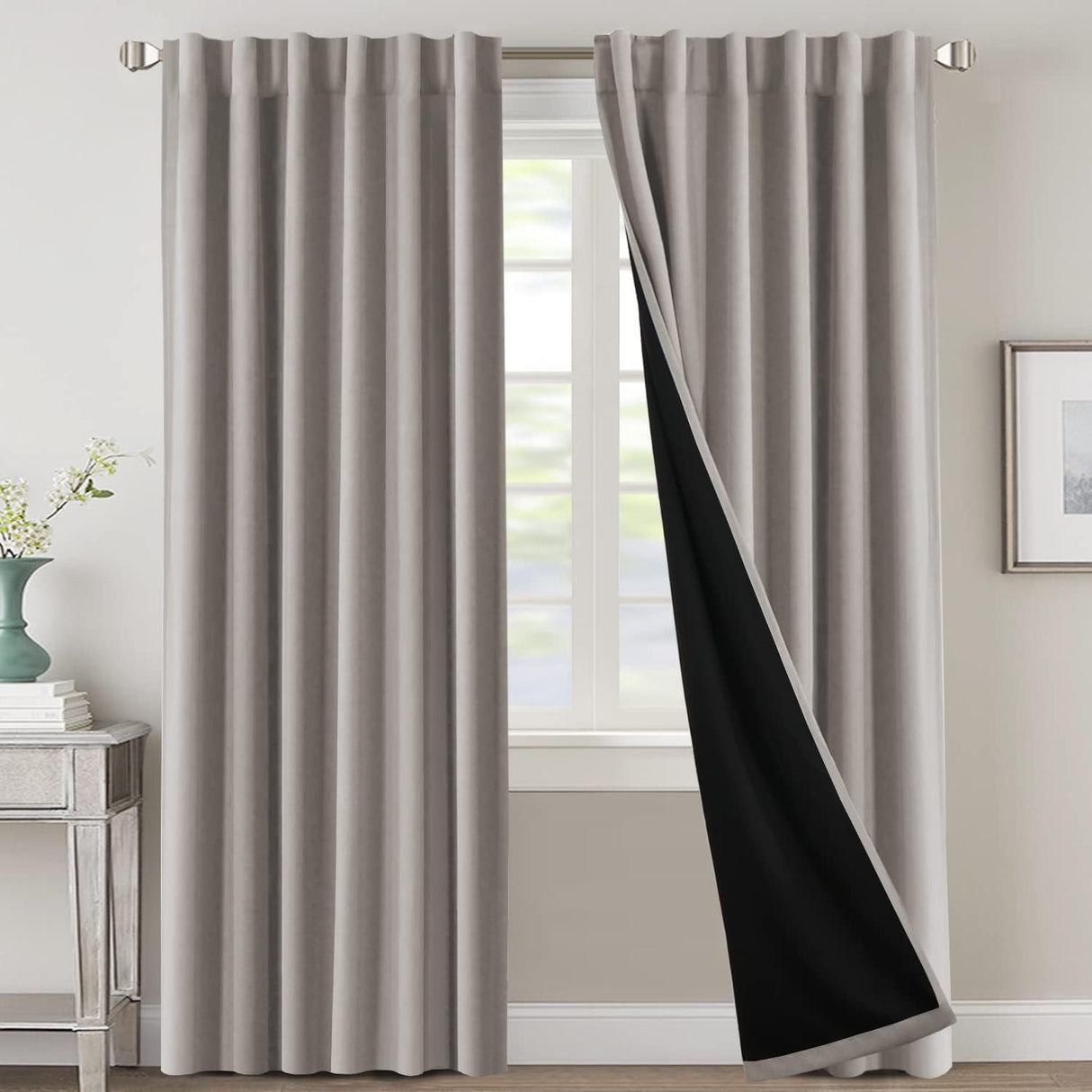 H.VERSAILTEX 100% Blackout Curtains for Bedroom with Black Liner Full Room Darkening Back Tab Rod Pocket 2 Panels