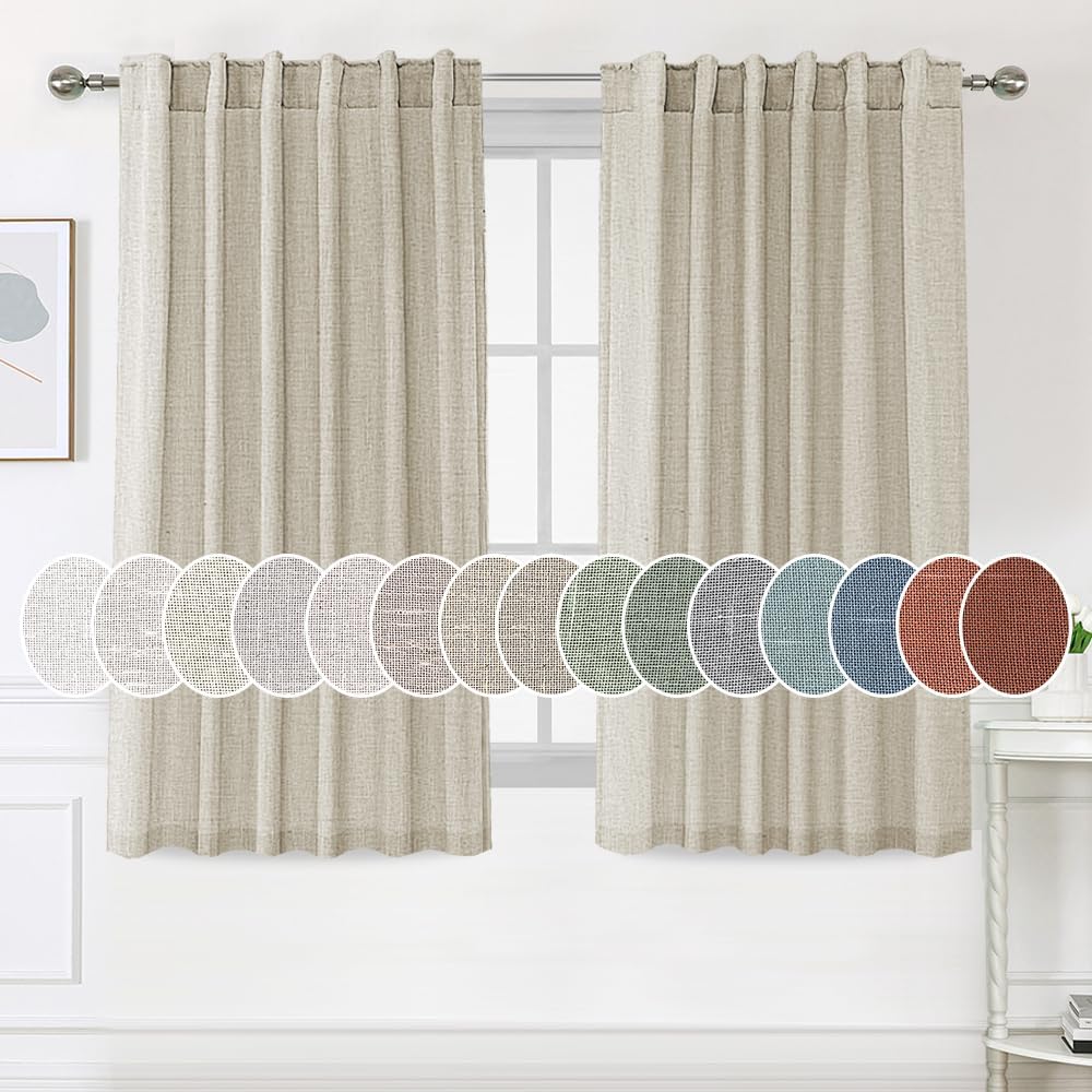 Natural Linen Tab Loop Pocket Semi Sheer Light Filtering Curtains