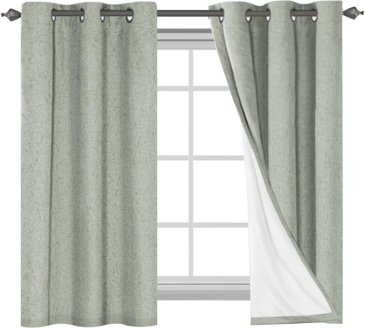 Linen Blackout Thermal Insulated  White Liner Grommet Top Curtains