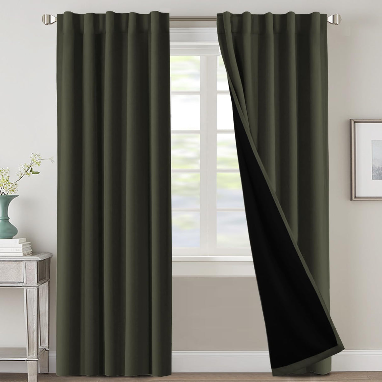 H.VERSAILTEX 100% Blackout Curtains for Bedroom with Black Liner Full Room Darkening Back Tab Rod Pocket 2 Panels