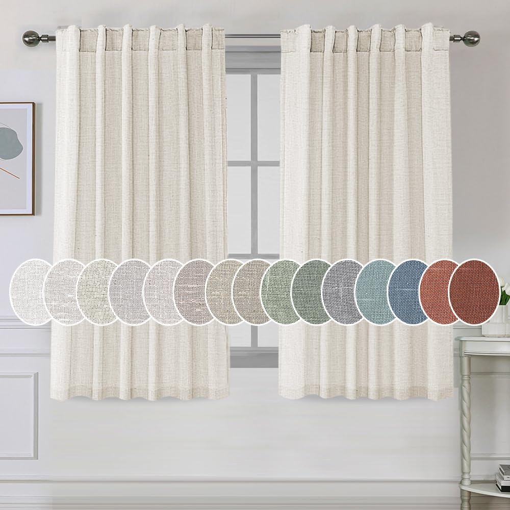 Natural Linen Tab Loop Pocket Semi Sheer Light Filtering Curtains