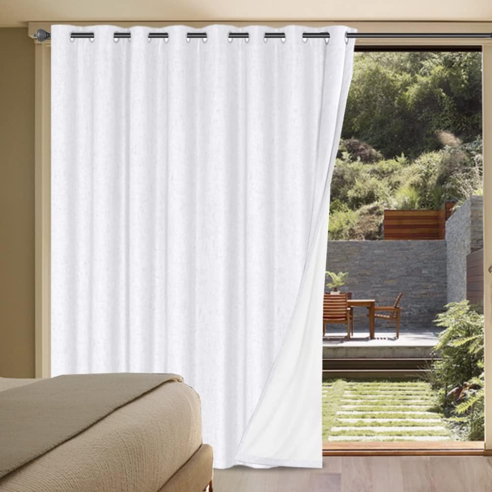 Durable Thick Textured Linen Look 100% Blackout Patio Door Grommet Curtain One Panel