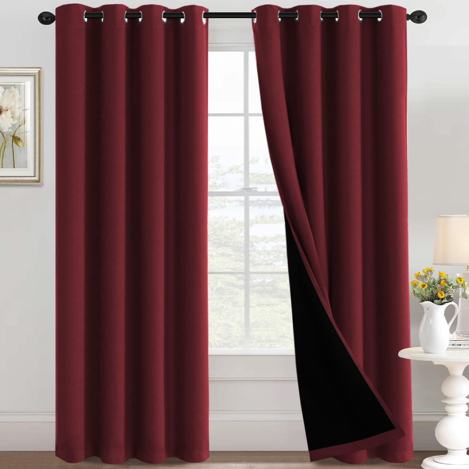 100% Blackout Black Liners Grommet Solid Color Curtains