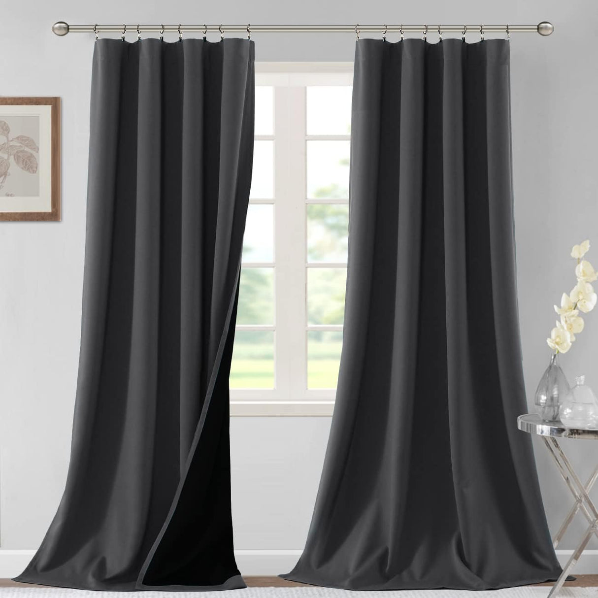 H.VERSAILTEX 100% Blackout Short Curtains for Bedroom Kitchen Privacy Energy Saving Curtain Tiers Set of 2