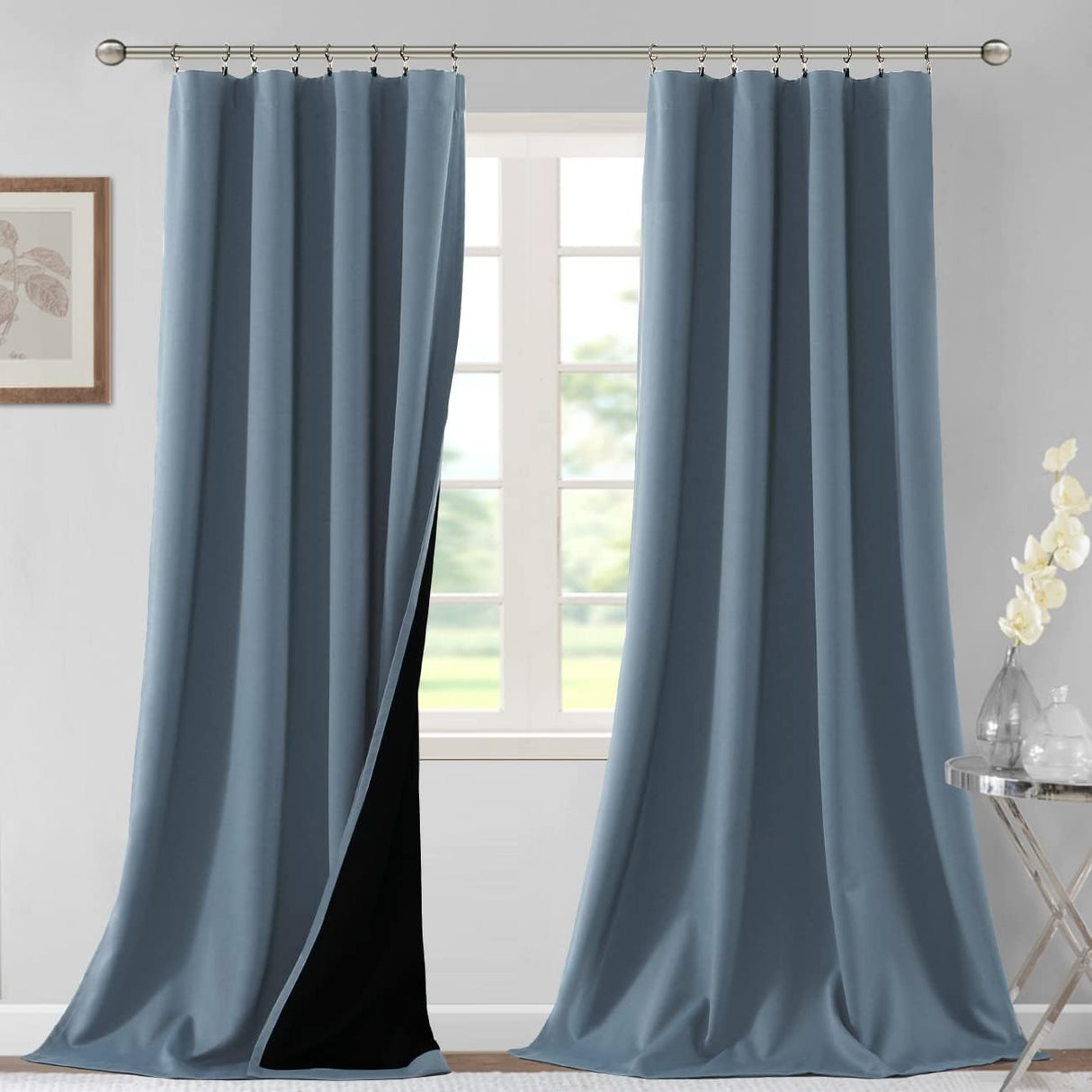 H.VERSAILTEX 100% Blackout Short Curtains for Bedroom Kitchen Privacy Energy Saving Curtain Tiers Set of 2