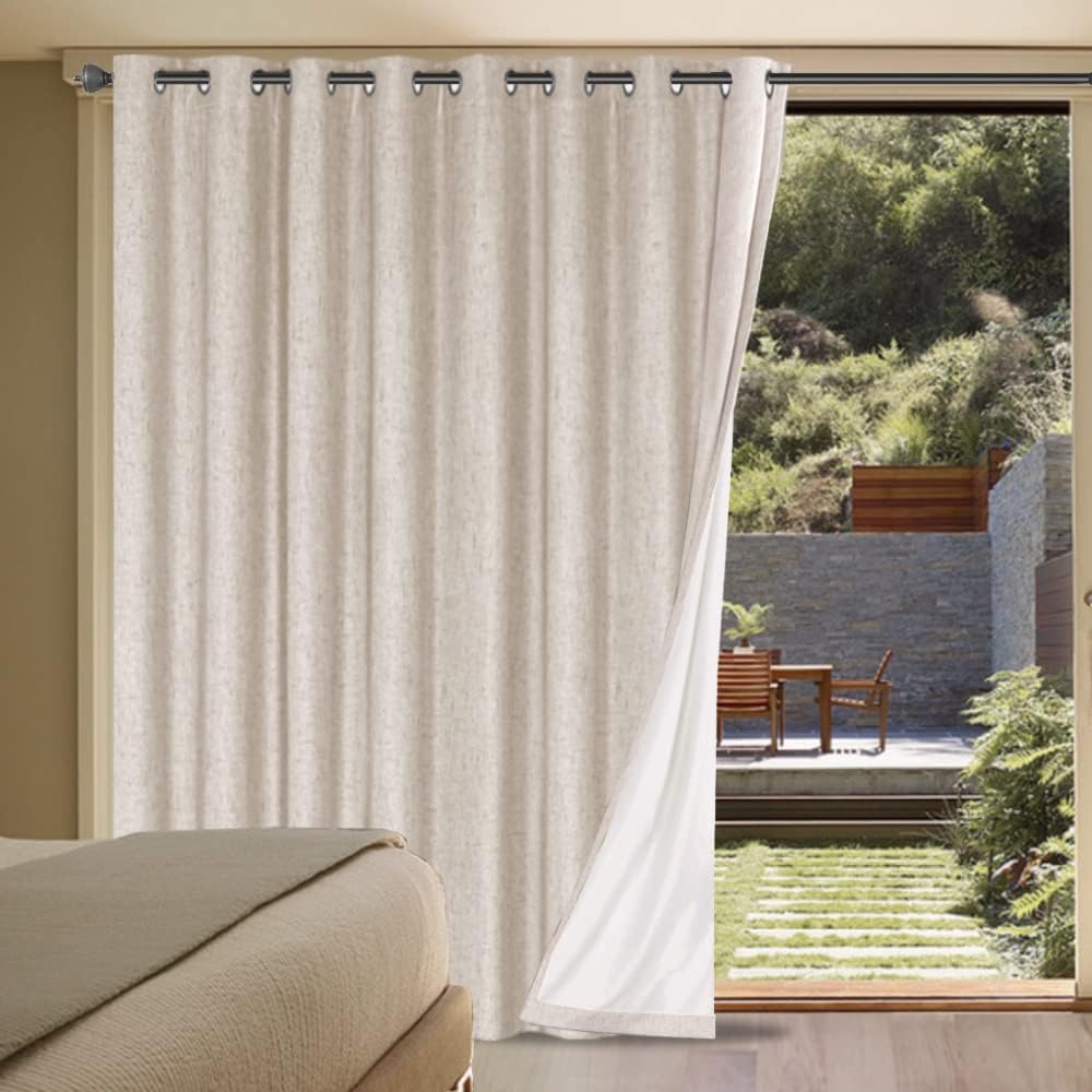 Durable Thick Textured Linen Look 100% Blackout Patio Door Grommet Curtain One Panel