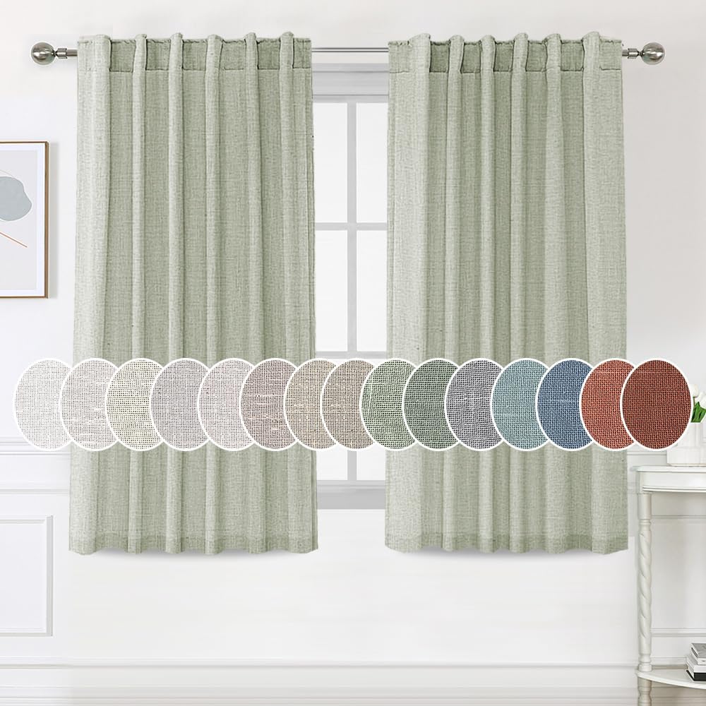 Natural Linen Tab Loop Pocket Semi Sheer Light Filtering Curtains