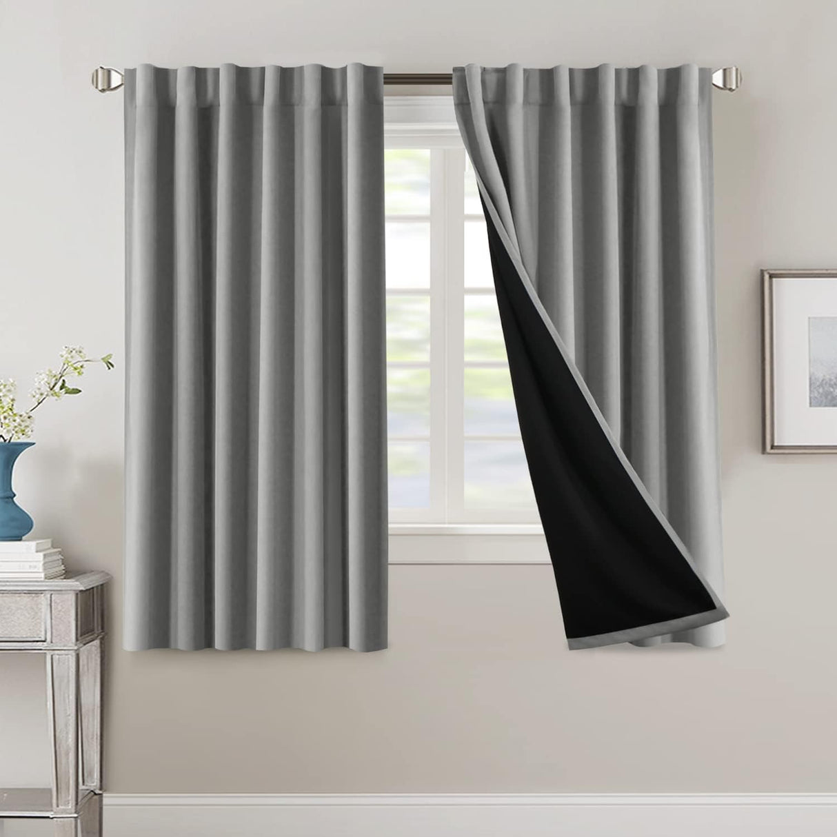 H.VERSAILTEX 100% Blackout Curtains for Bedroom with Black Liner Full Room Darkening Back Tab Rod Pocket 2 Panels