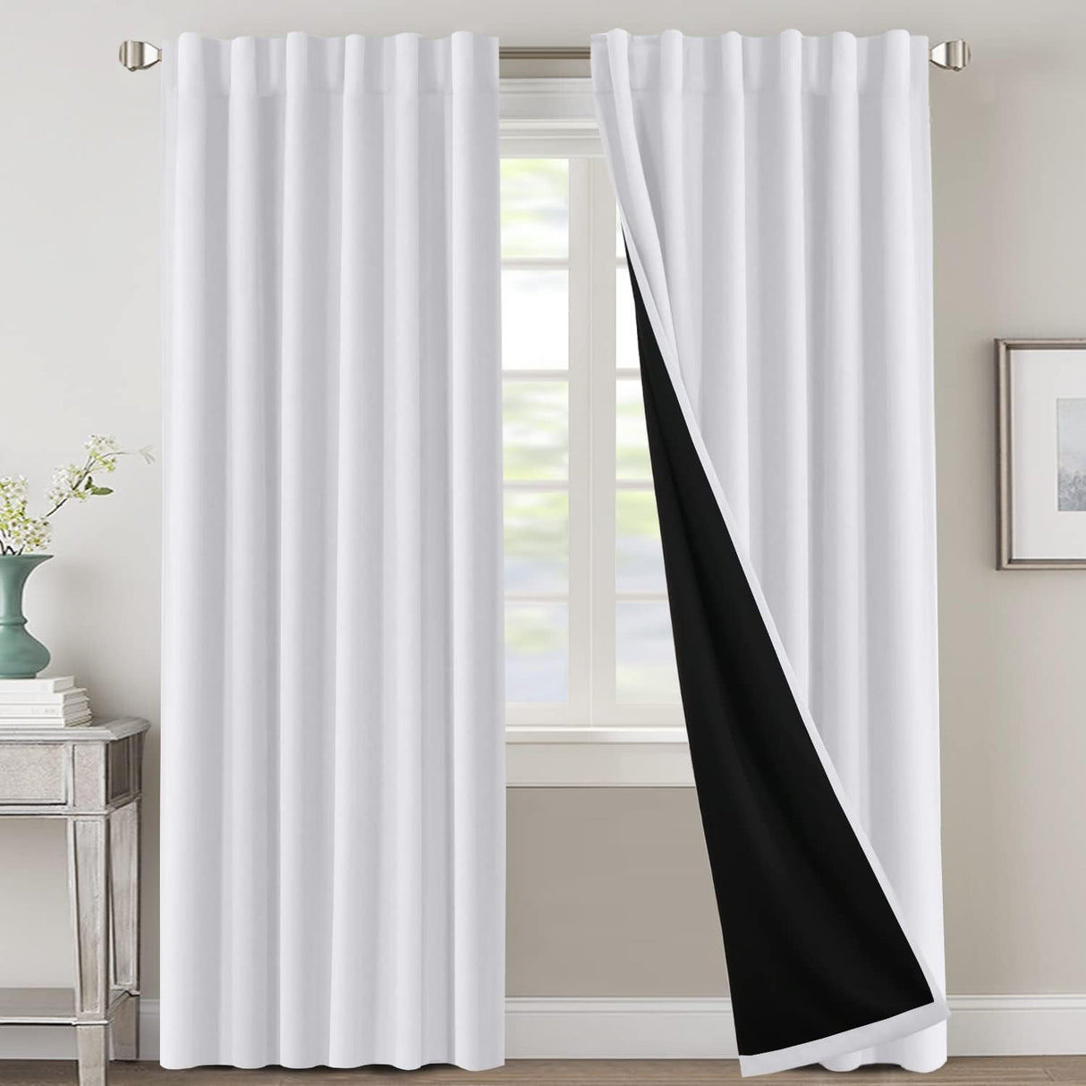 H.VERSAILTEX 100% Blackout Curtains for Bedroom with Black Liner Full Room Darkening Back Tab Rod Pocket 2 Panels