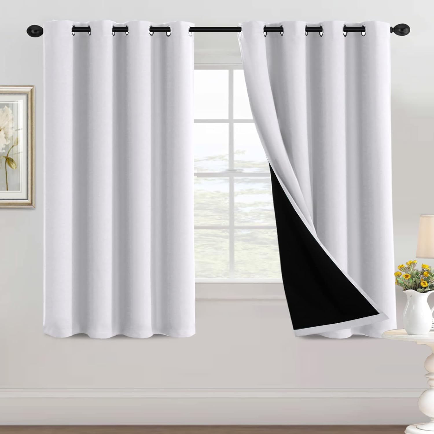 100% Blackout Black Liners Grommet Solid Color Curtains