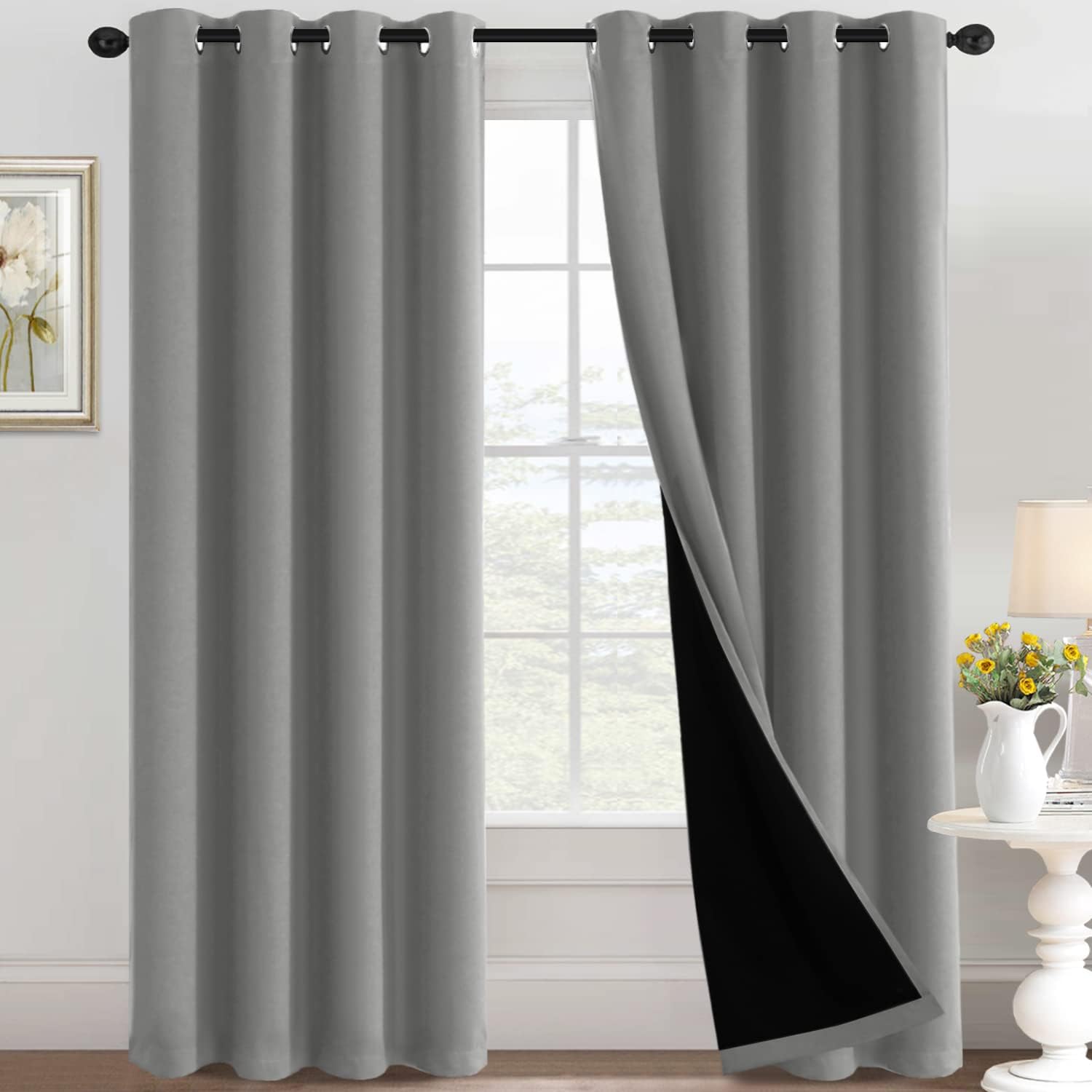 100% Blackout Black Liners Grommet Solid Color Curtains