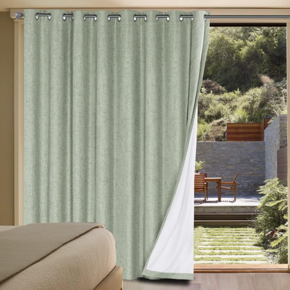 Durable Thick Textured Linen Look 100% Blackout Patio Door Grommet Curtain One Panel