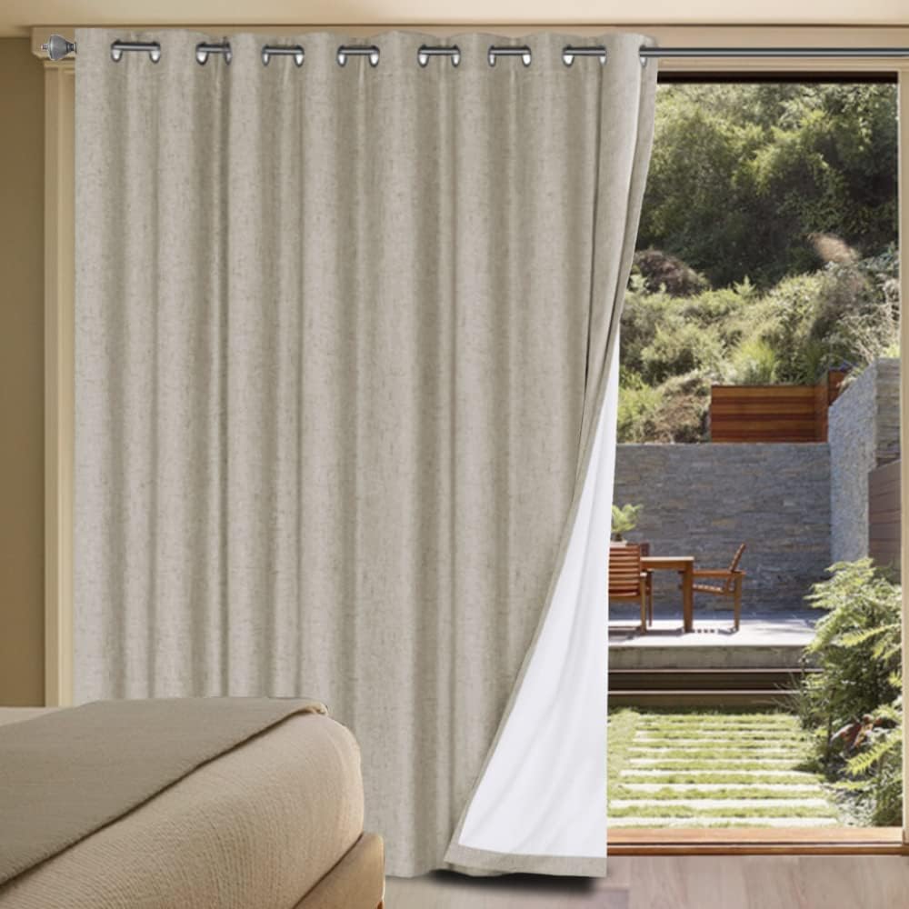 Durable Thick Textured Linen Look 100% Blackout Patio Door Grommet Curtain One Panel