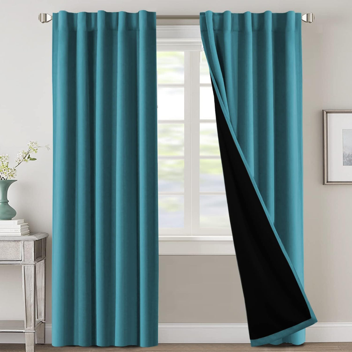 H.VERSAILTEX 100% Blackout Curtains for Bedroom with Black Liner Full Room Darkening Back Tab Rod Pocket 2 Panels