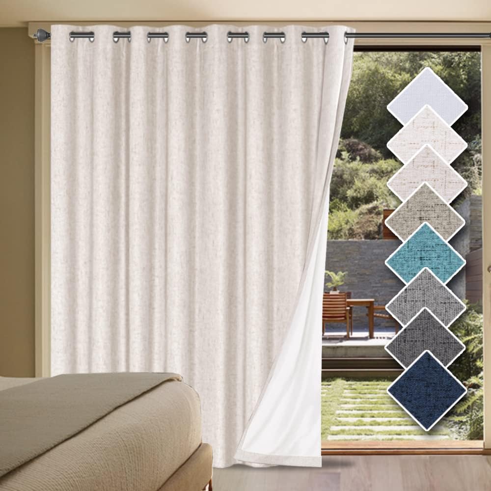 Durable Thick Textured Linen Look 100% Blackout Patio Door Grommet Curtain One Panel