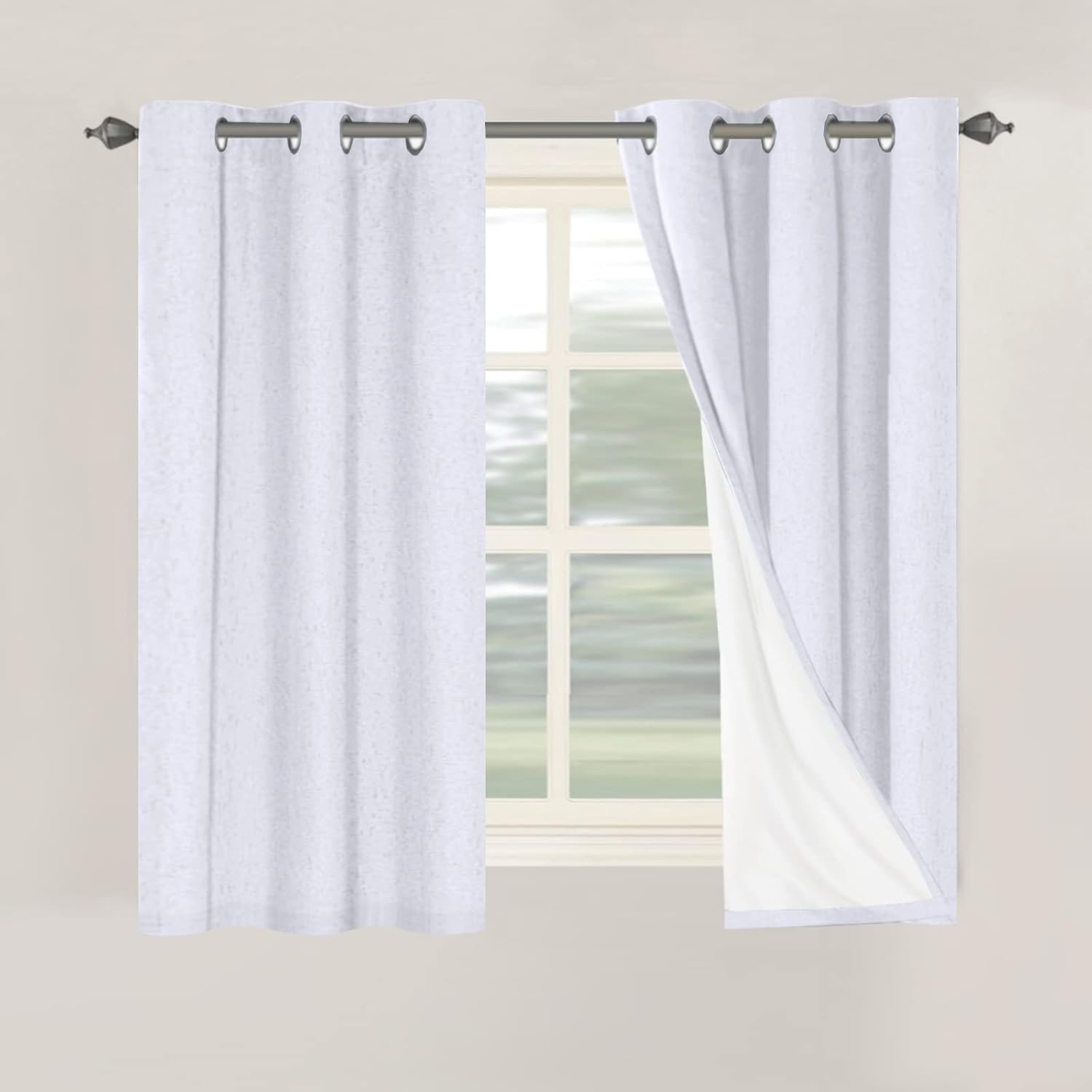 Linen Blackout Thermal Insulated  White Liner Grommet Top Curtains