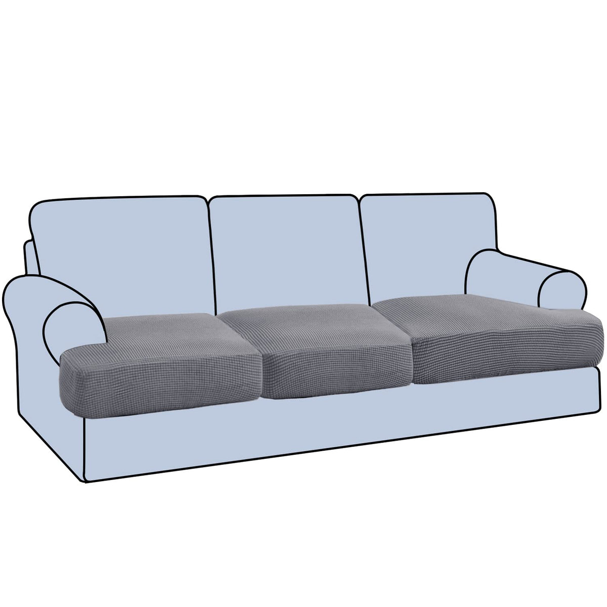H.VERSAILTEX Stretch 2 Piece T Cushion Sofa Slipcovers Individually Sofa Cushion Covers for 2 Cushion Couch Sofa Seat Cushion Covers with Elastic Bands Featuring Thicker Jacquard Fabric, Dusty Blue