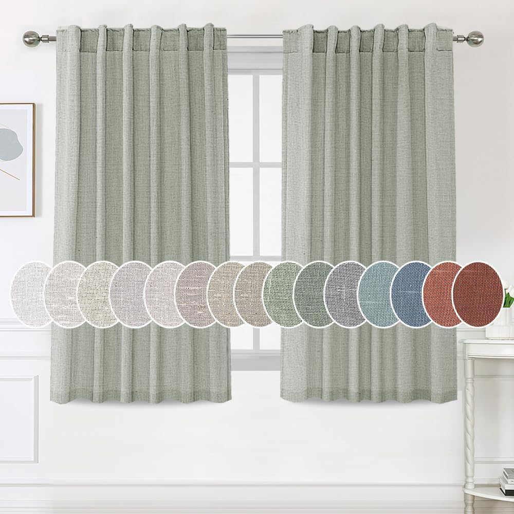 Natural Linen Tab Loop Pocket Semi Sheer Light Filtering Curtains