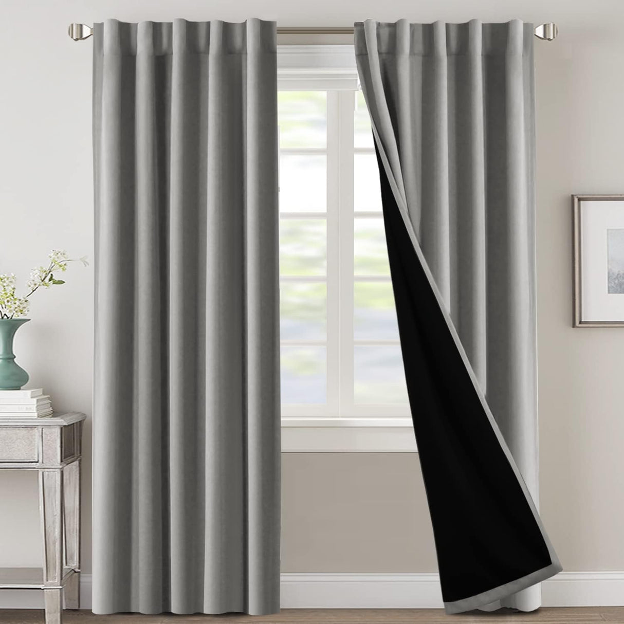 H.VERSAILTEX 100% Blackout Curtains for Bedroom with Black Liner Full Room Darkening Back Tab Rod Pocket 2 Panels