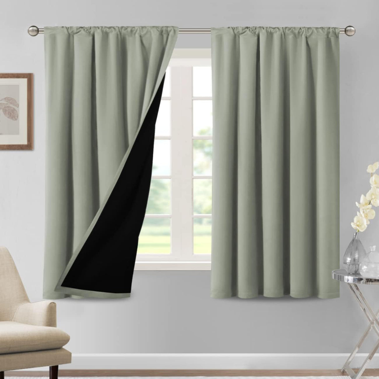 H.VERSAILTEX 100% Blackout Short Curtains for Bedroom Kitchen Privacy Energy Saving Curtain Tiers Set of 2