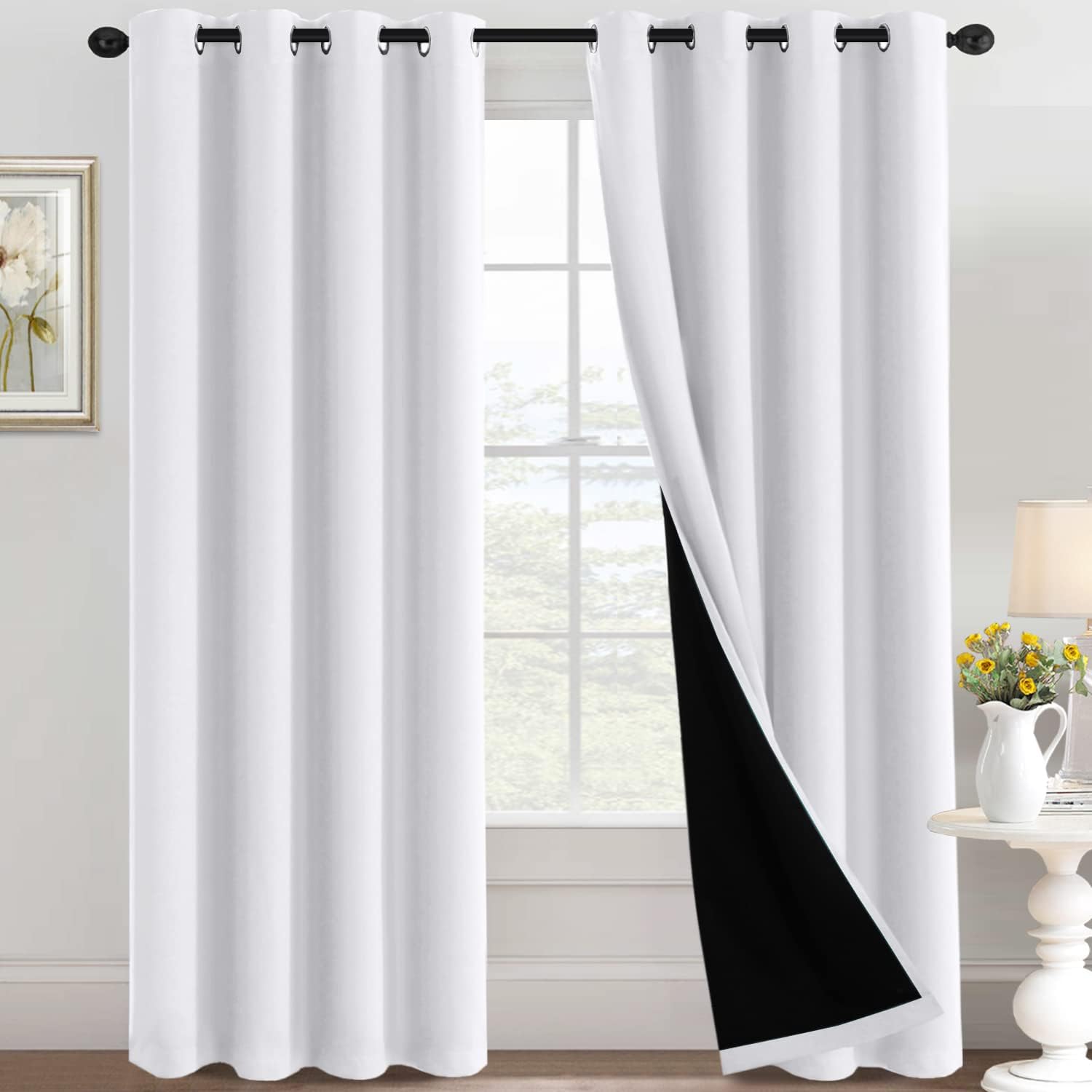 100% Blackout Black Liners Grommet Solid Color Curtains