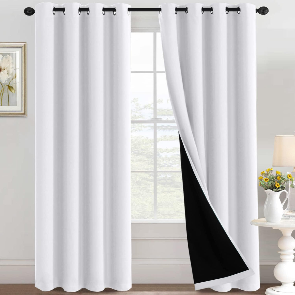 100% Blackout Black Liners Grommet Solid Color Curtains