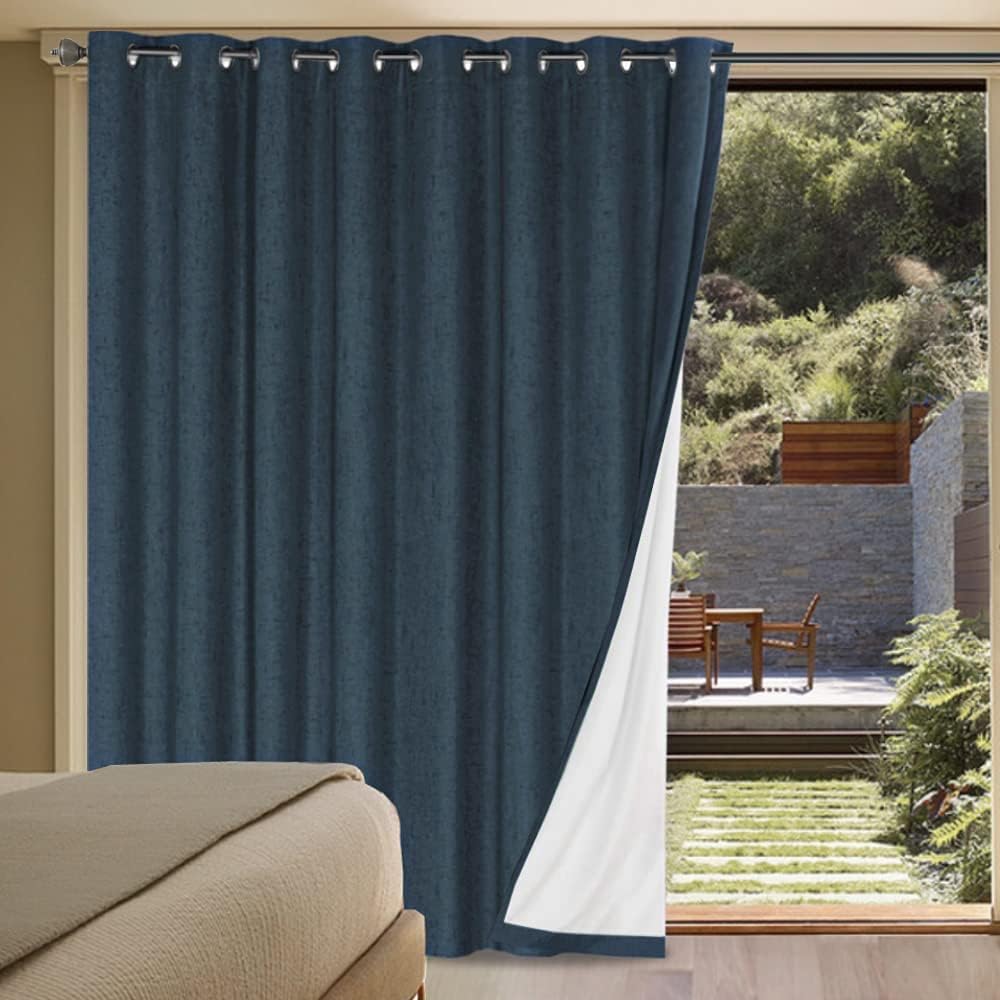 Durable Thick Textured Linen Look 100% Blackout Patio Door Grommet Curtain One Panel