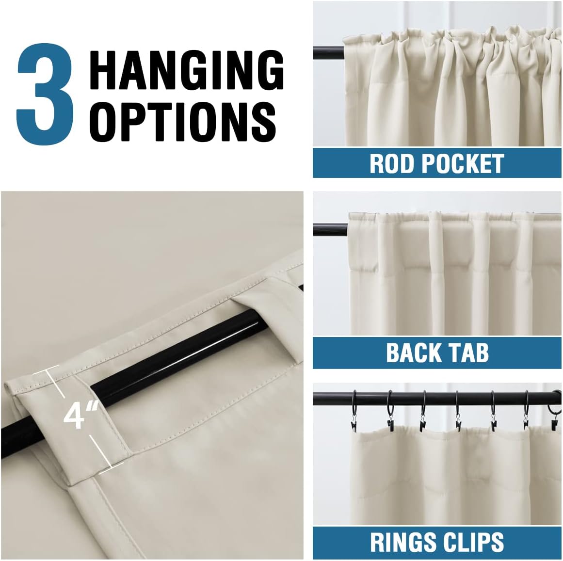 Blackout Thermal Insulated Back Tab/Rod Pocket Solid Color Curtains