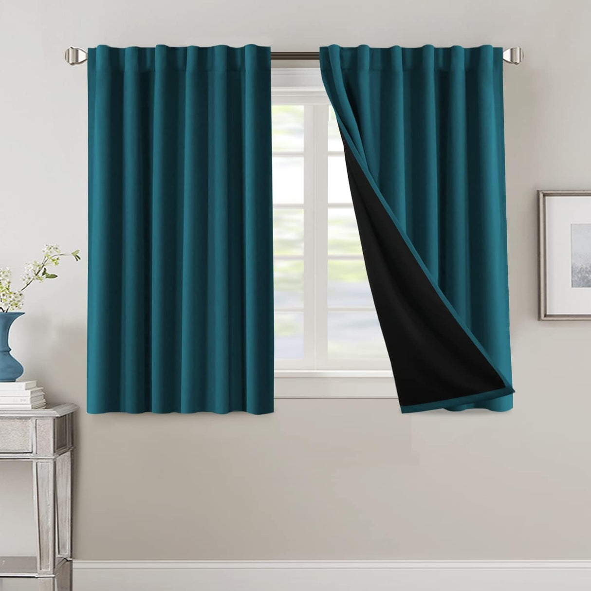 H.VERSAILTEX 100% Blackout Curtains for Bedroom with Black Liner Full Room Darkening Back Tab Rod Pocket 2 Panels