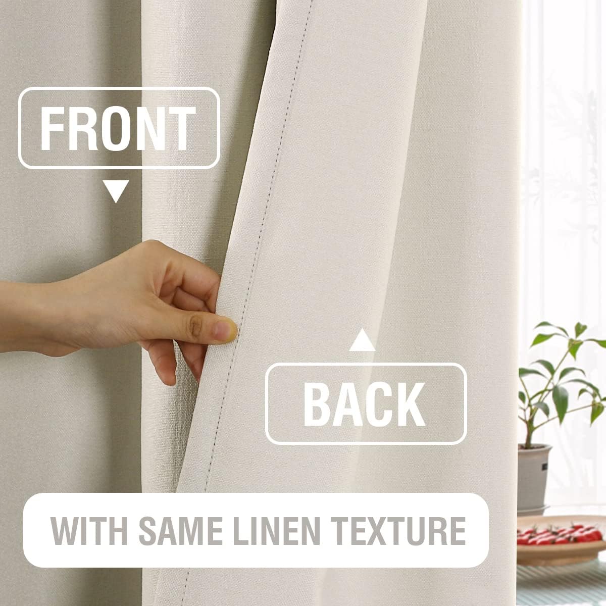 H.VERSAILTEX 100% Blackout Linen Curtains Thermal Insulated Textured Burlap Grommet Window Drapes 2 Panels
