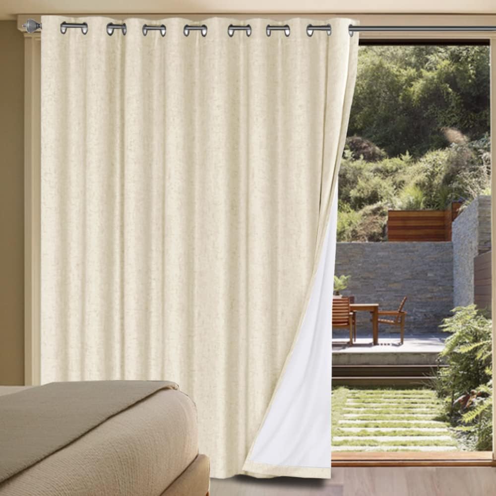 Durable Thick Textured Linen Look 100% Blackout Patio Door Grommet Curtain One Panel