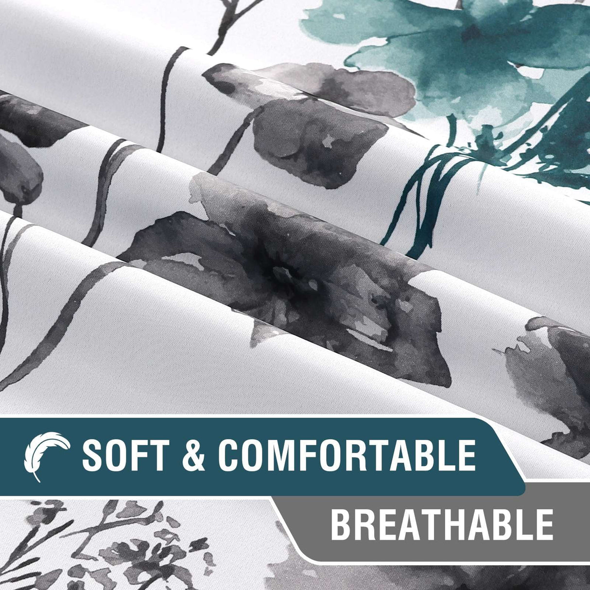 H.VERSAILTEX 100% Blackout Curtains Cattleya Floral Printed Drapes Leah Floral Thermal Bedroom Curtains for Living room with Black Liner 2 Panels,52" x 96",Grey/Teal