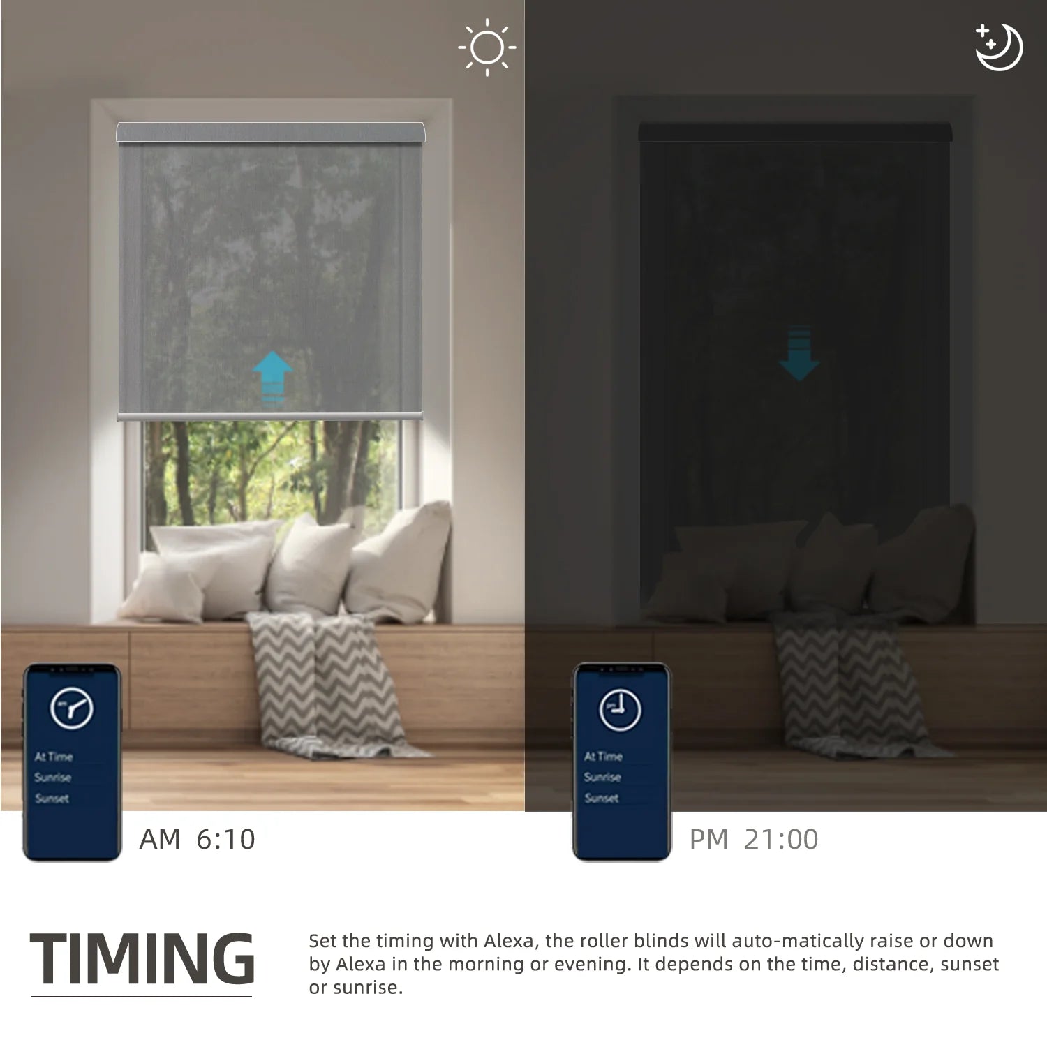 Motorized Light Filtering Roller Shades 60%/70% Blackout Twilight