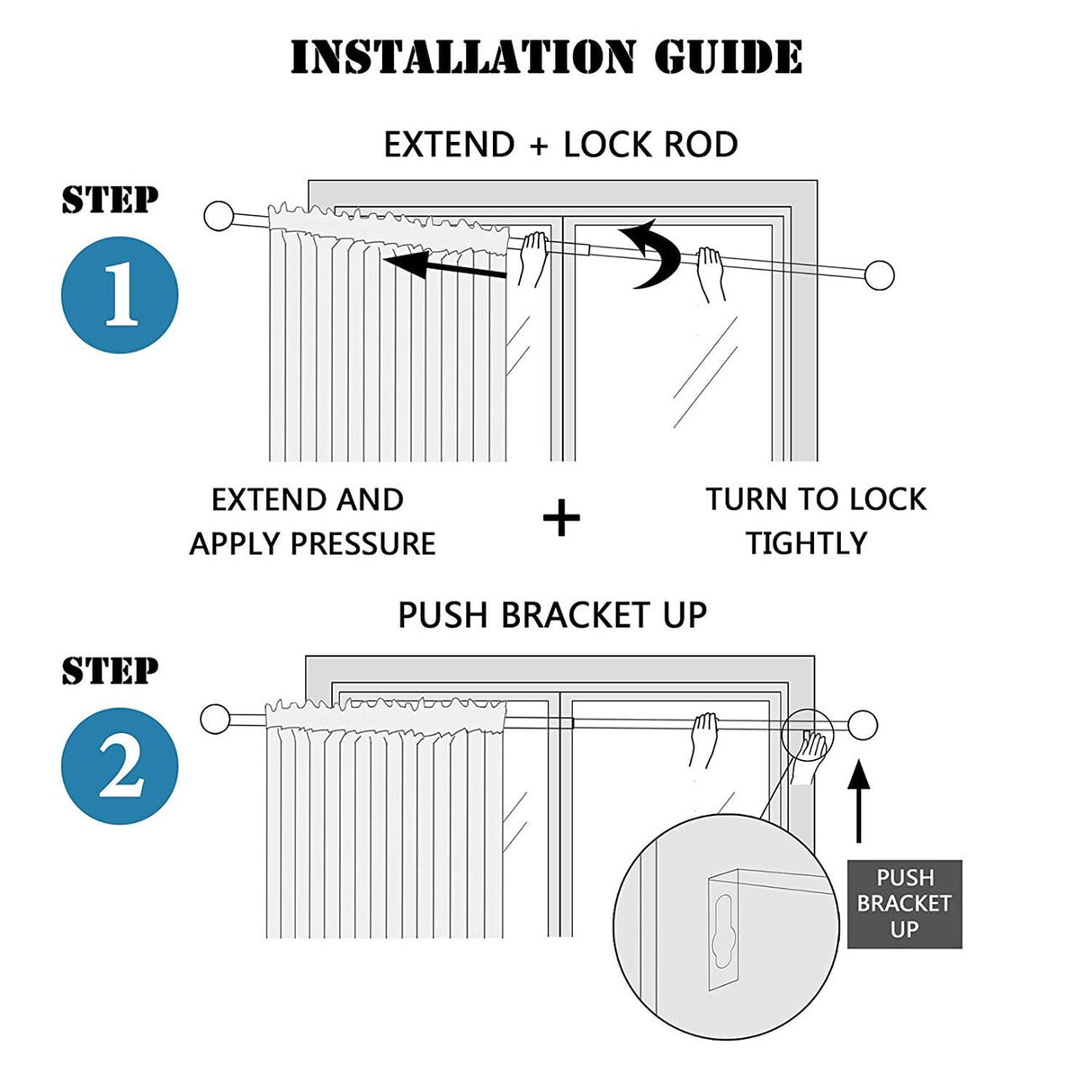 H.VERSAILTEX Contemporary Adjustable Single Black Curtain Rod Set, 0.75 Inch Diameter, Stainless Steel Finish with Square Finial, 28 - 48 In