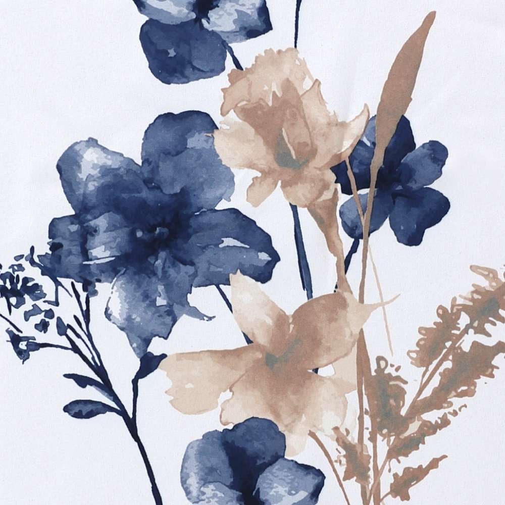 H.VERSAILTEX 100% Blackout Curtains Cattleya Floral Printed Drapes Leah Floral Thermal Bedroom Curtains for Living room with Black Liner 2 Panels,52" x 96",Grey/BLue