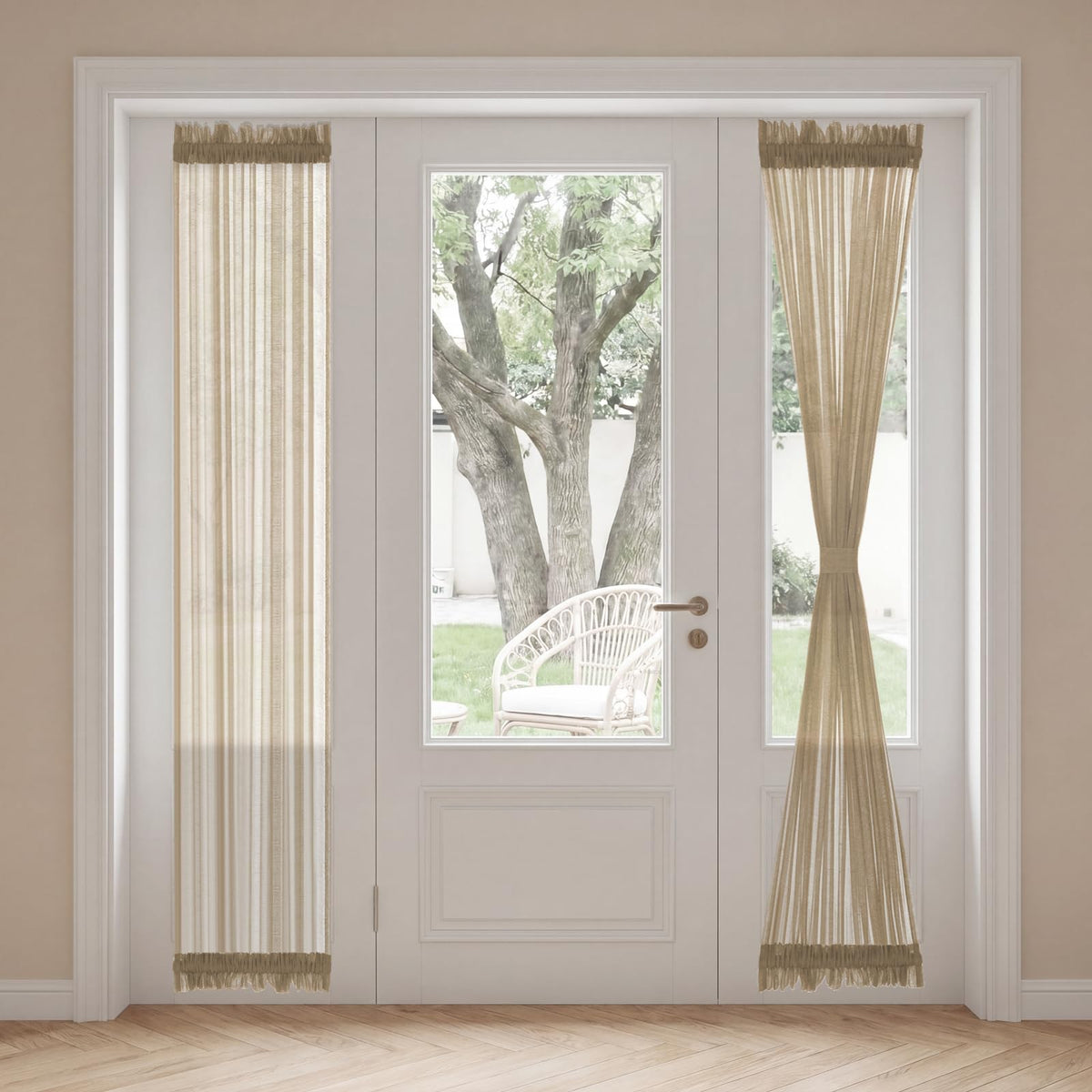 H.VERSAILTEX Linen French Door Curtains Semi Sheer Light Reducing Privacy Doors Window Cover with Tieback | Rod Pocket 1 Panel Door Shades for Glass Living Room Doorways,52" W x 72" L,Linen