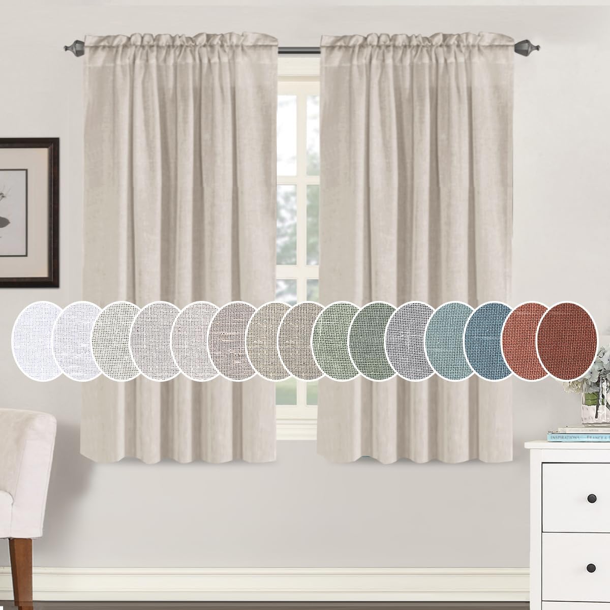 Natural Linen Rod Pocket Curtains Semi Sheer Curtains