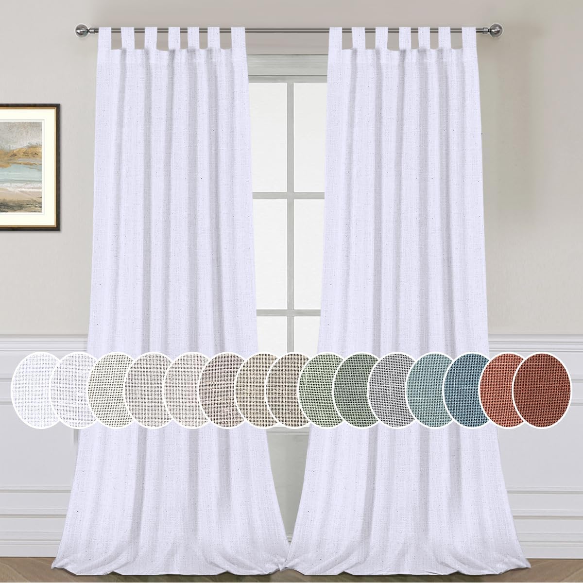 Natural Linen Tab Top Curtains Semi Sheer Curtains