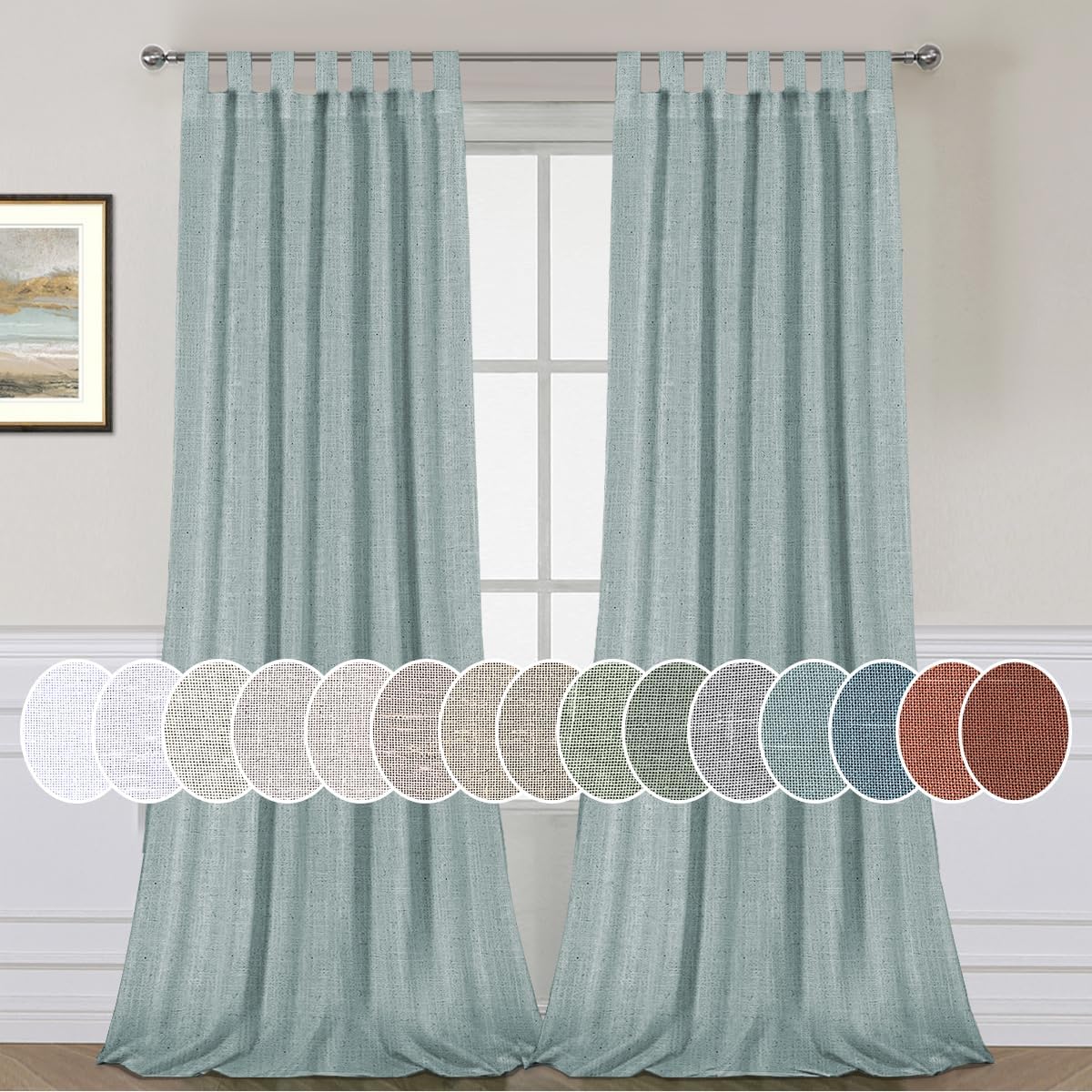 Natural Linen Tab Top Curtains Semi Sheer Curtains