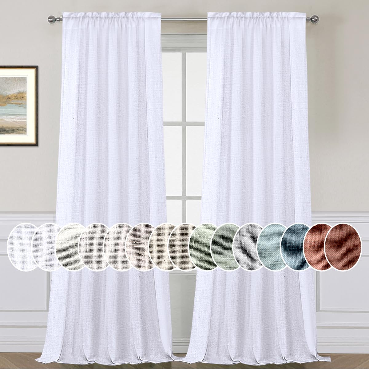 Natural Linen Rod Pocket Curtains Semi Sheer Curtains